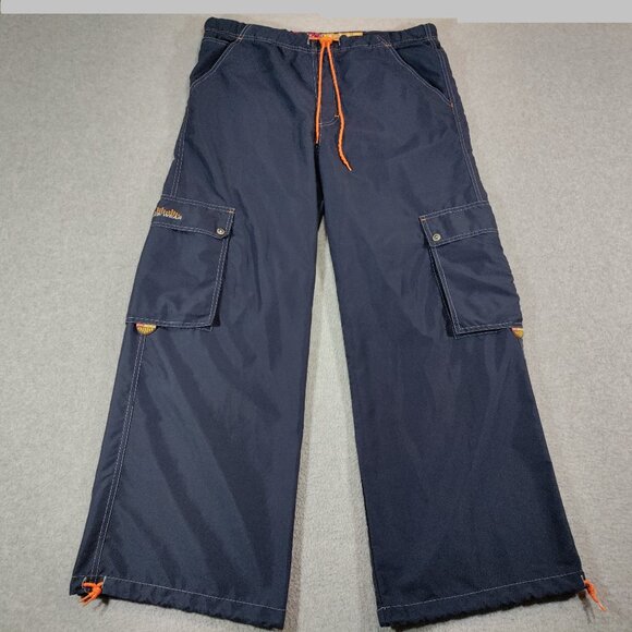 Kikwear Parachute Cargo Pants S (38x31) Drawstring Waist 90s Baggy Wide Leg FLAW